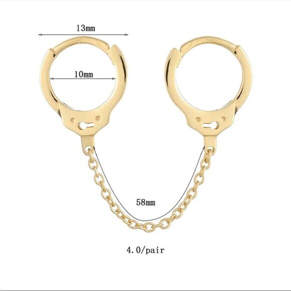 New Gold over 925 Sterling Silver Pierced Handcuff Hoop Chain Earring - Picture 5 of 13